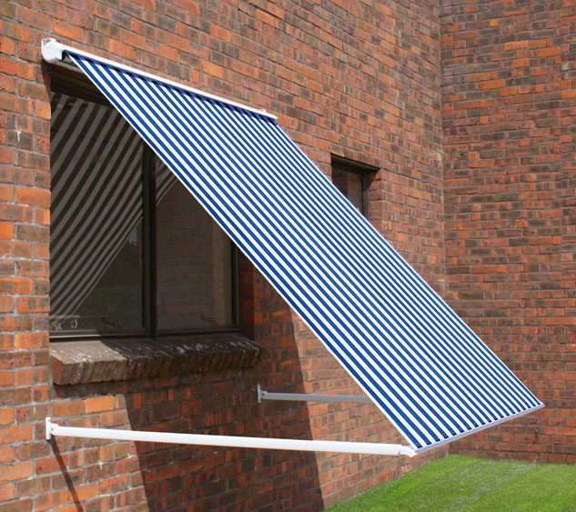 2.0m Half Cassette Drop Arm Awning, Blue and White Stripe